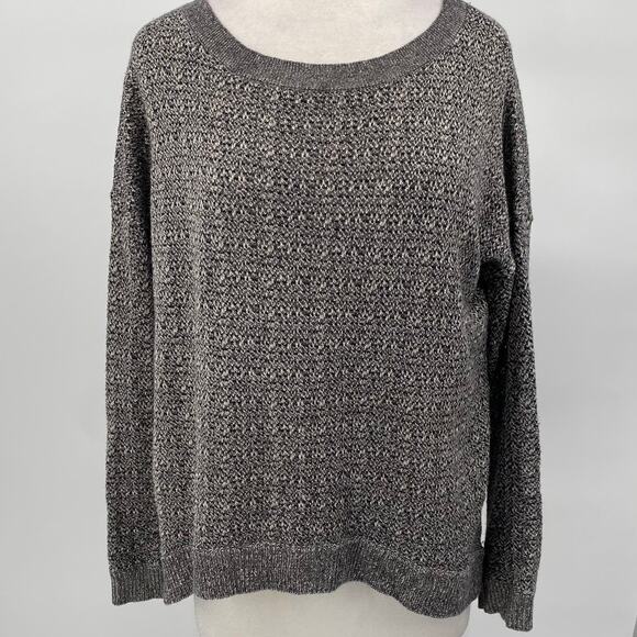 Theory Scoop Neck Knit Sweater Wool Baby Alpaca Silk Blend Gray Black Womens M - Picture 2 of 9